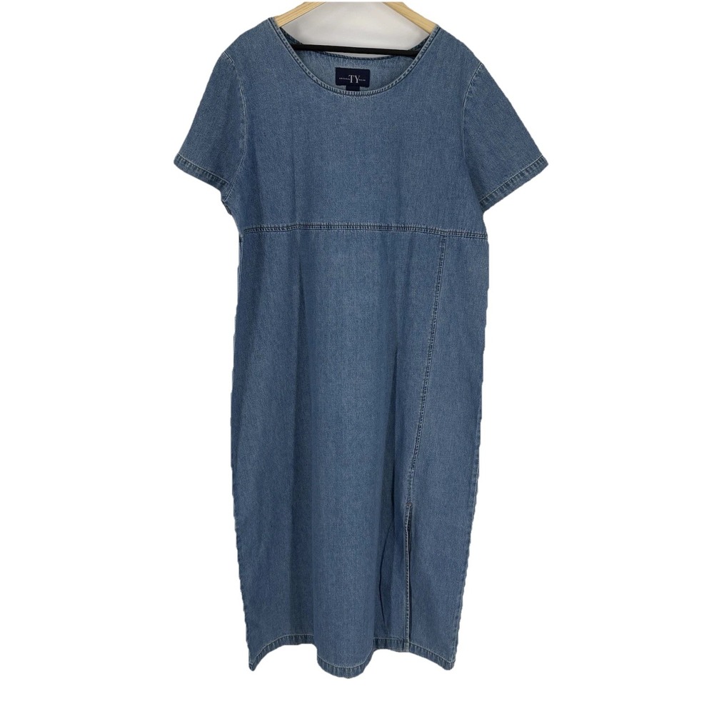 Ty Womens High Waisted Denim Maxi Dress Size 1X Blue Cottagecore Coastal Boho